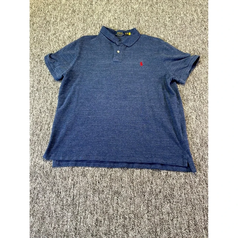 Polo Ralph Lauren Polo Shirt Mens Xl Blue Custom Slim Fit Side Slit Pony Logo